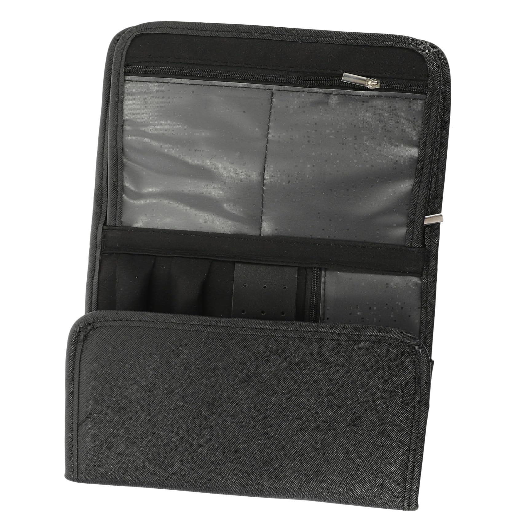 Faltbare Schmuckrolle Reise Organizer Schwarz aus Pu und Polyester