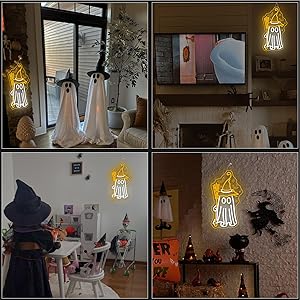 Looklight Ghost Broom Neon Sign Dimmale Neon Lights For Wall Decor Led Lights For Halloween Bar Man Cave Club Party Decor Gifts USB Powered 16.54x9.45in