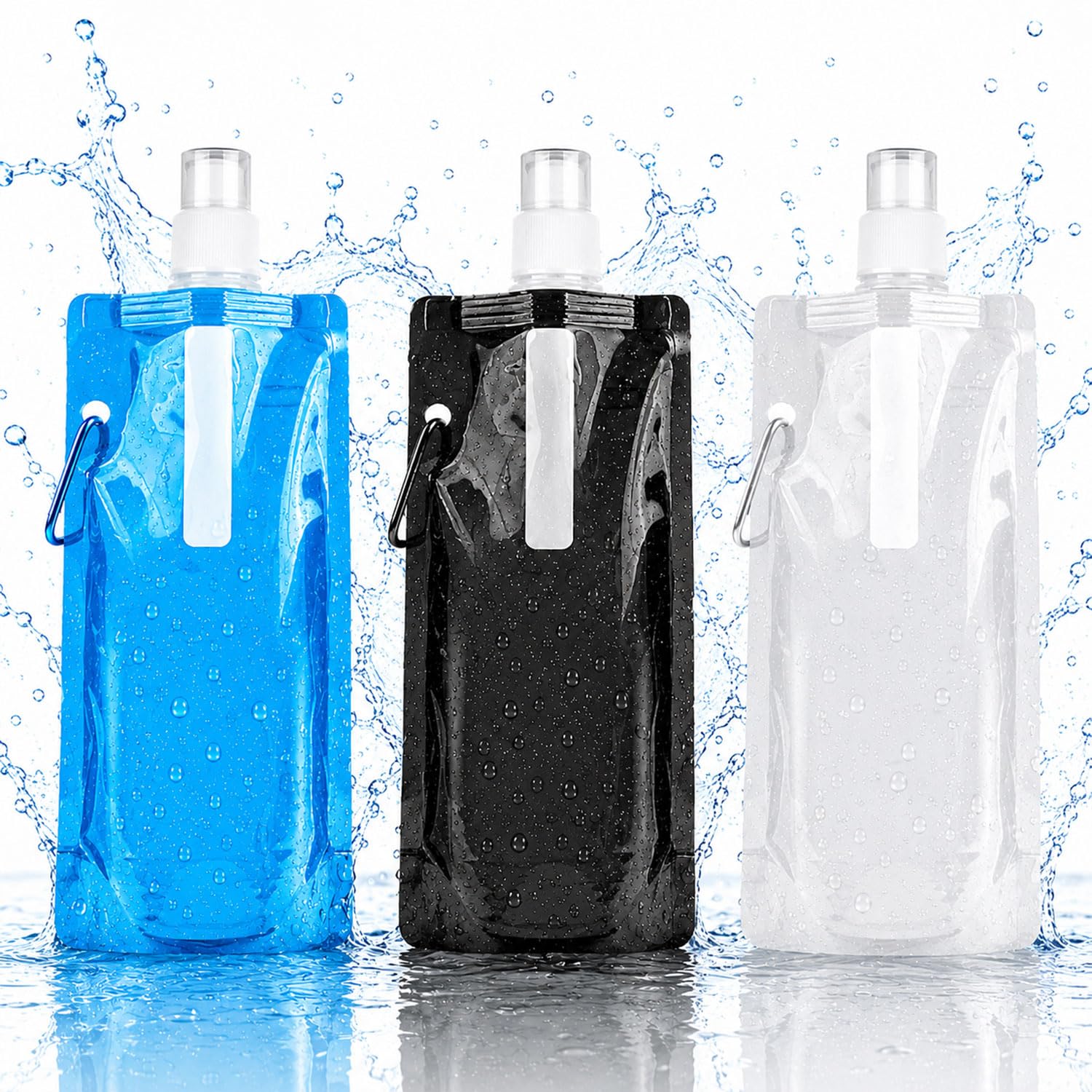 Sunshine smile 3 Stück Faltbare Trinkflasche,Wiederverwendbare Wasserflasche,500ML Faltbare Trinkflasche Set,Tragbarer Zusammenklappbare Wassersack,Faltbare Flexible Wasserflasche für Unisex Adult