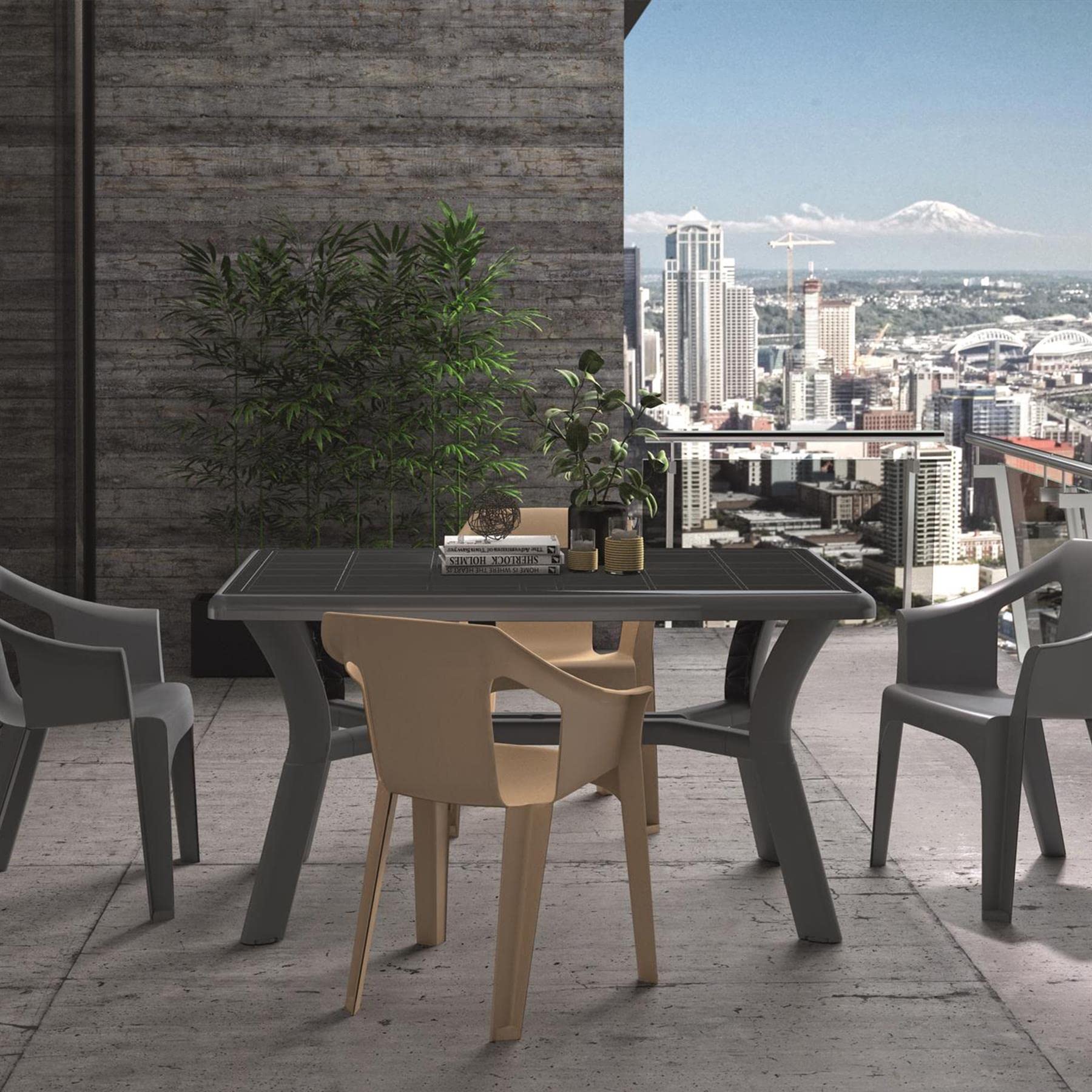 RESOL Tulipán Mesa Jardín Exterior 140x90 hasta 4/6 Personas con Agujero de Sombrilla y Protección UV | Mesa de Comedor Exterior en Patio, Terraza o Porche | Fácil Mantenimiento - Blanca