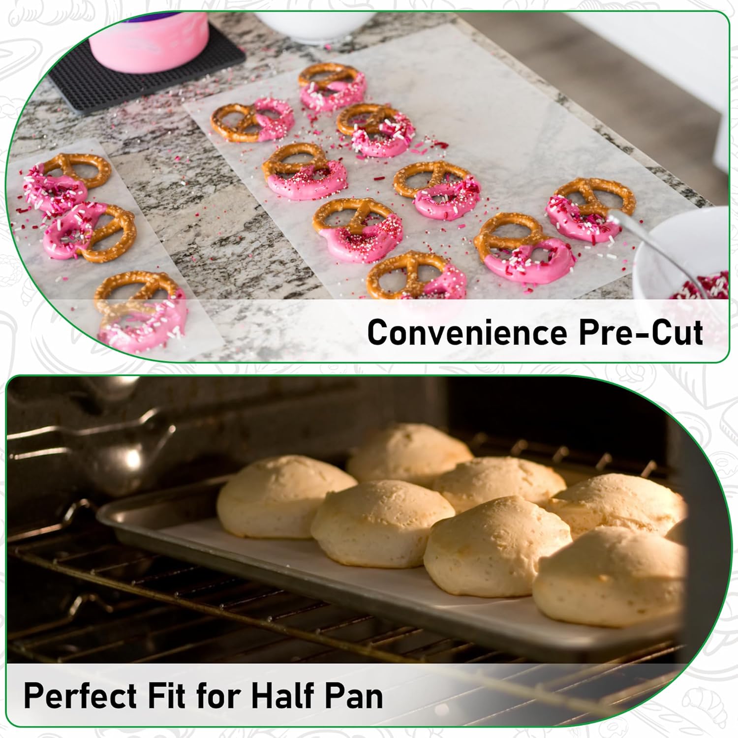 EcoDispose Non-Stick Precut Parchment Paper Baking Sheets Full Pan liner for Bake (12-3/16" x 16-3/8",White,100PCS) - Image 6