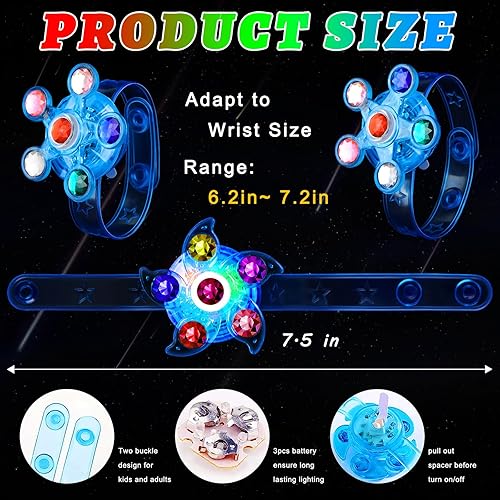 Miniatura 3 de Recuerdos de fiesta para niños de 4 a 8 a 12 años, rellenos de bolsas de golosinas de piñata, pulseras giratorias con luz LED, suministros de fiesta