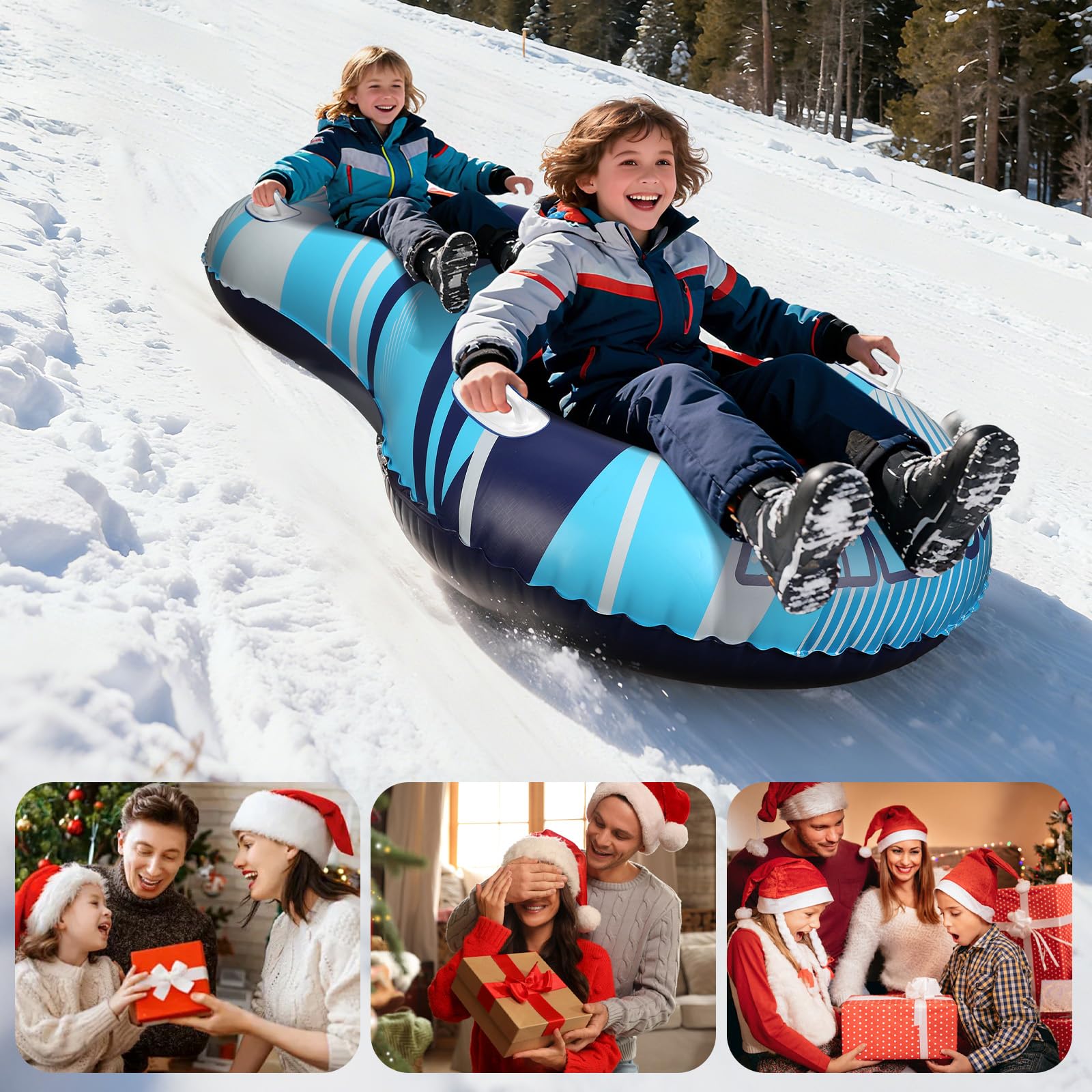 Tube à neige avec corde de remorquage remorquable, luge gonflable robuste pour enfants et adultes de qualité supérieure résistante à l'abrasion pour l'hiver et l'extérieur, kit double patch