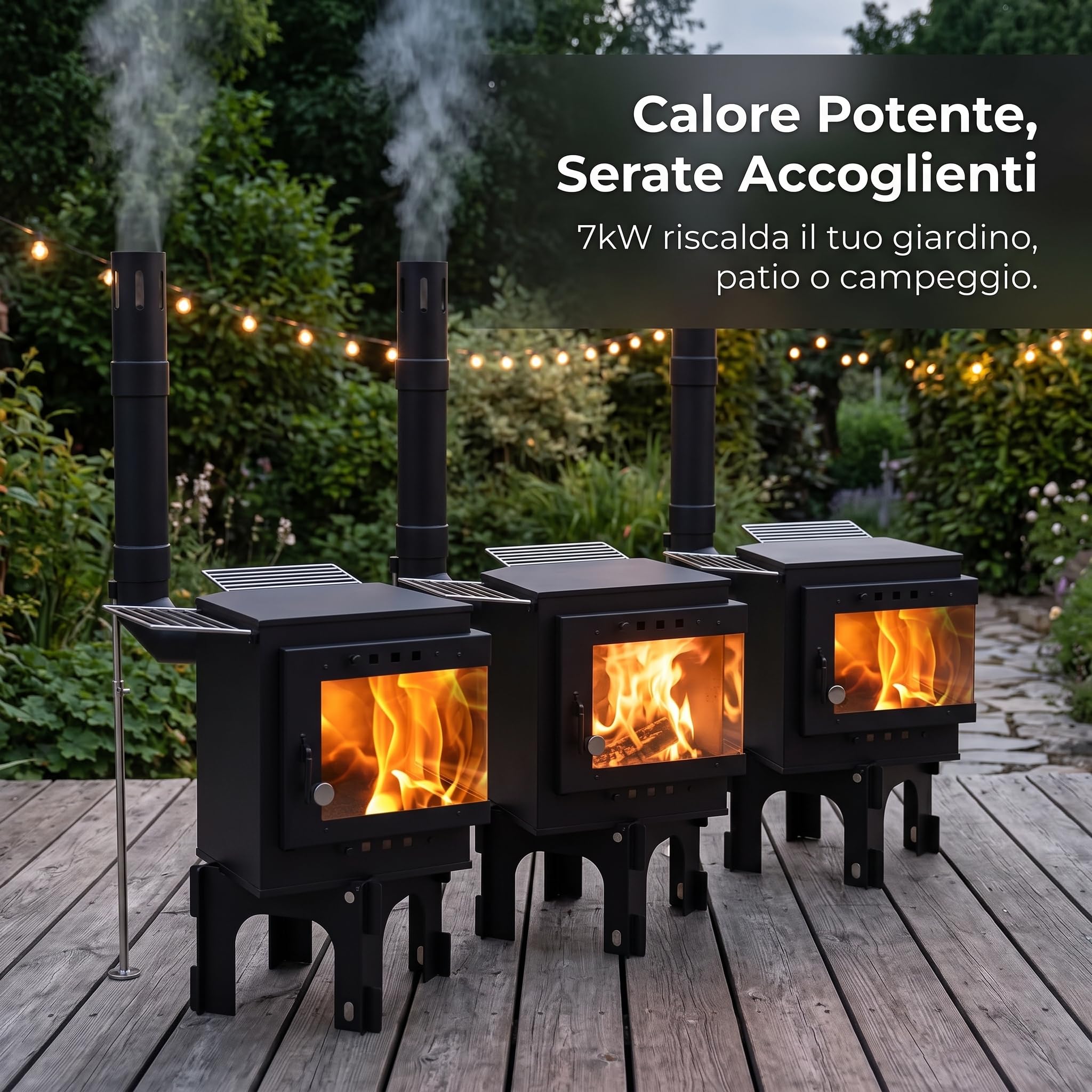 Stufa Multifuel per Campeggio e Giardino, Fornello da Esterno Portatile con Griglia BBQ e Visione del Fuoco