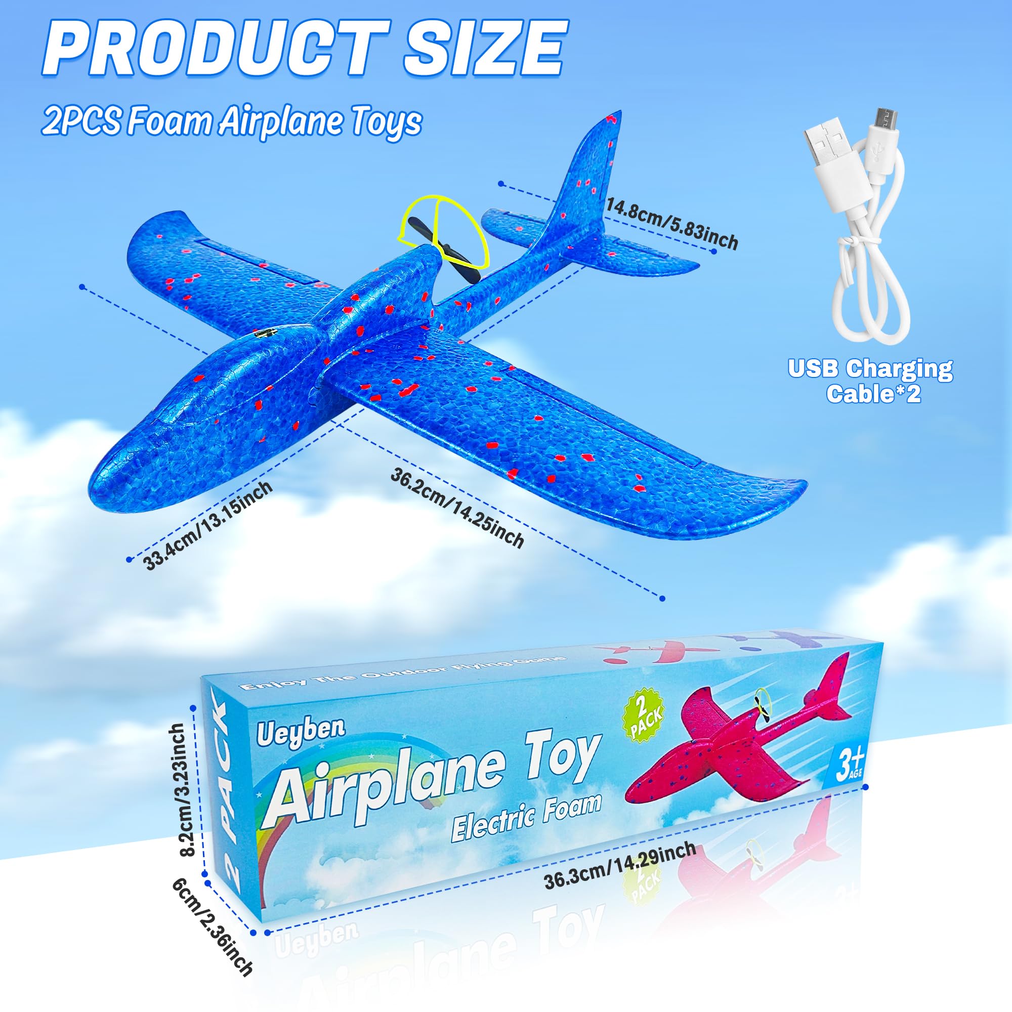 2 Stück Flugzeug Spielzeug, Styropor Flugzeuge für Kinder Elektrisches Wurfgleiter Styroporflieger Led Lichter Outdoor Spiele Flugzeug für Jungen Mädchen 4 5 6 7 8 9 10 11 12