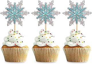 Blumomon 24 Pack Snowflake Cupcake Toppers Glitter Double Layer Winter Frozen Cake Toppers for Birthday Party Christmas Wedding Party Cake Decorations Party Supplies