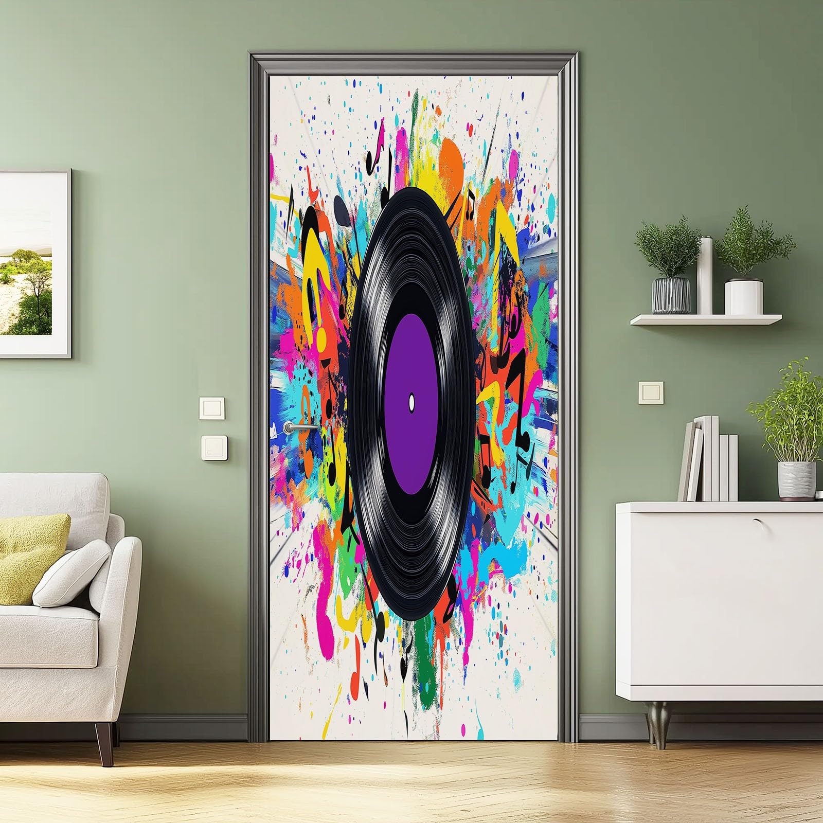 Naklejka na drzwi 3D, samoprzylepna, PCW, 90 x 200 cm, zdejmowana, czarna, wodoszczelna, do sypialni, kuchni, łazienki, biura, tapeta na drzwi - winylowa, muzyka, graffiti, motyw do wnętrz