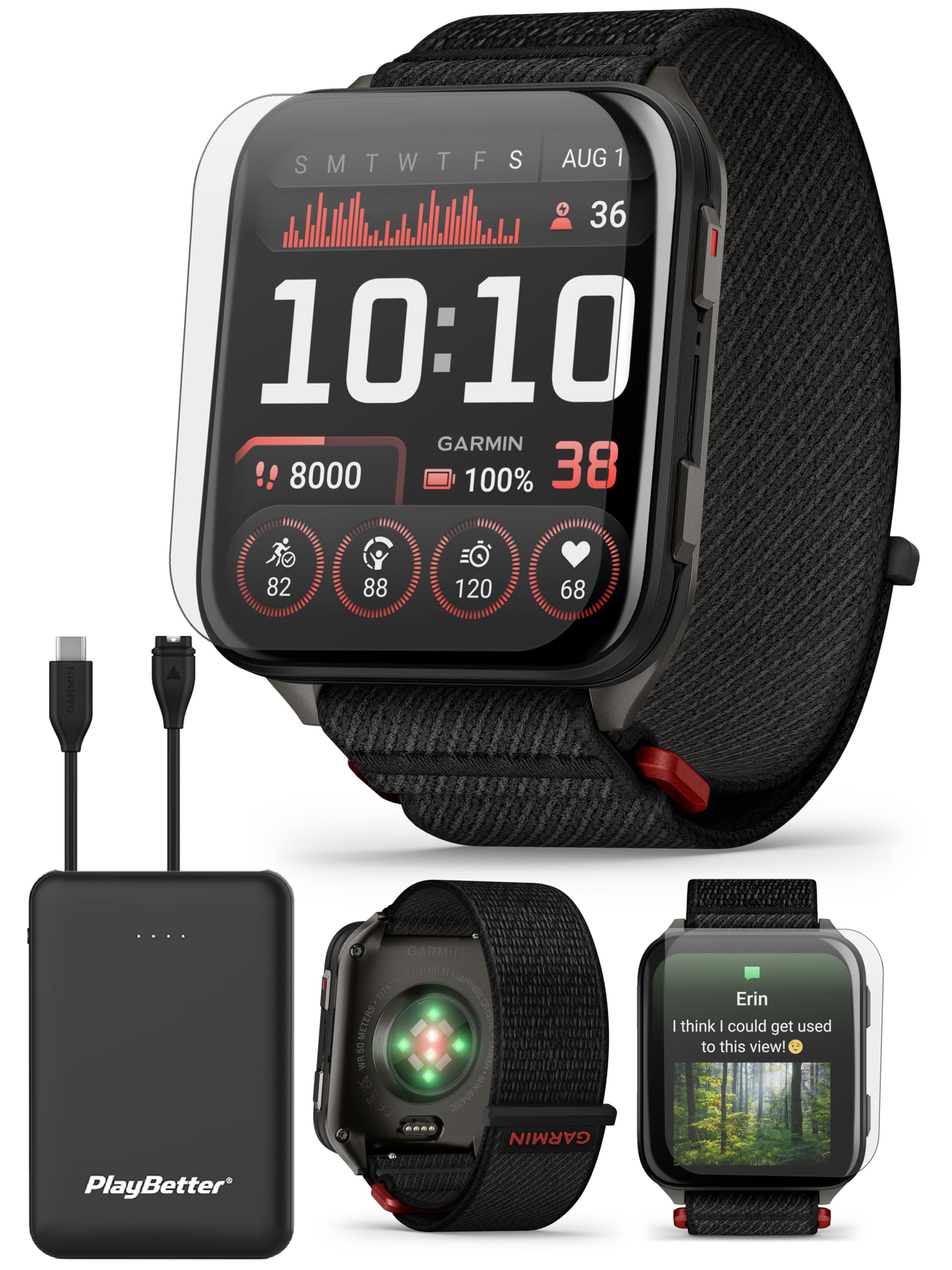 PlayBetter Garmin Venu X1 (Black/Slate Titanium) Fitness GPS Smartwatch Bundle - 2" Thin AMOLED Display, Advanced Health and Fitness 5000mAh Portable