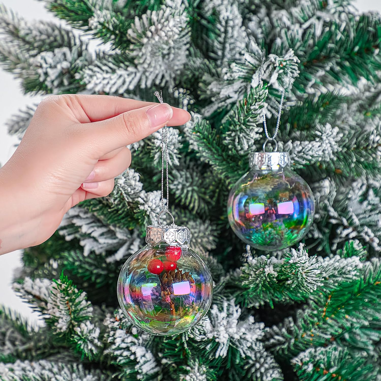 Funtery 24 Pcs Christmas Iridescent Clear Ornaments Balls Iridescent Christmas Balls for Tree Crafts Fillable Transparent DIY Hanging 2.5 Inch Rainbow Ball for Holiday Decor (Iridescence Style)