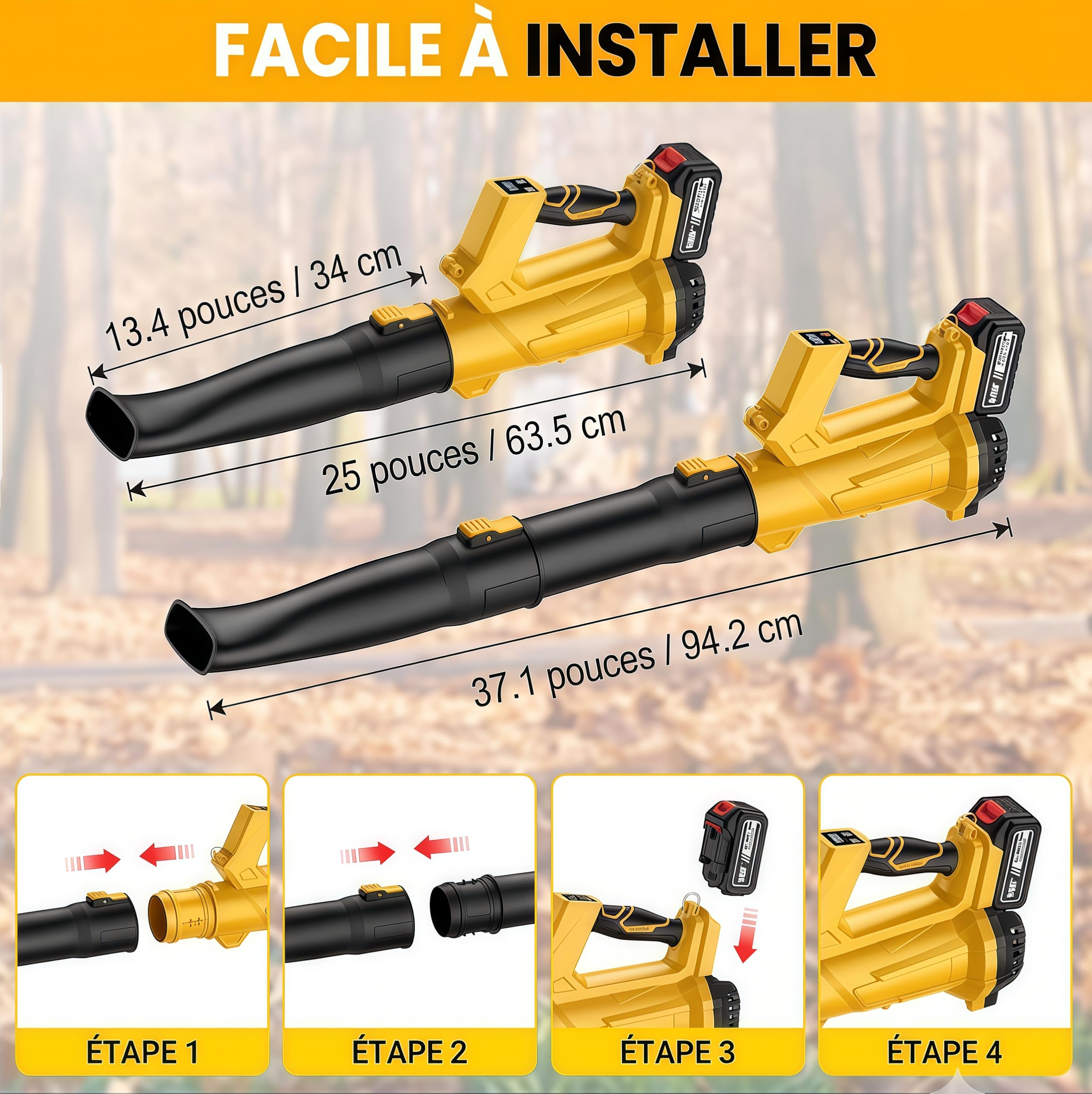 Souffleur Batterie Brushless 1500W, 2 Batteries 3,0Ah et Chargeur