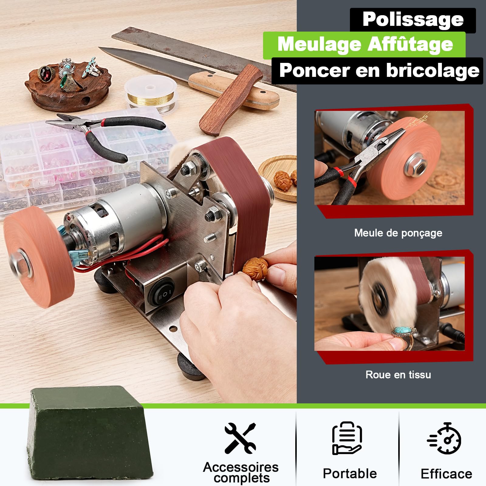 SI FANG Mini Ponceuse à Bande électrique Kit d'affûtage de Couteau, Petite Meuleuse d'établi, 7 Vitesses réglables, Pour le Travail du bois et du métal, la Bijouterie l'artisanat Polissage Meulage