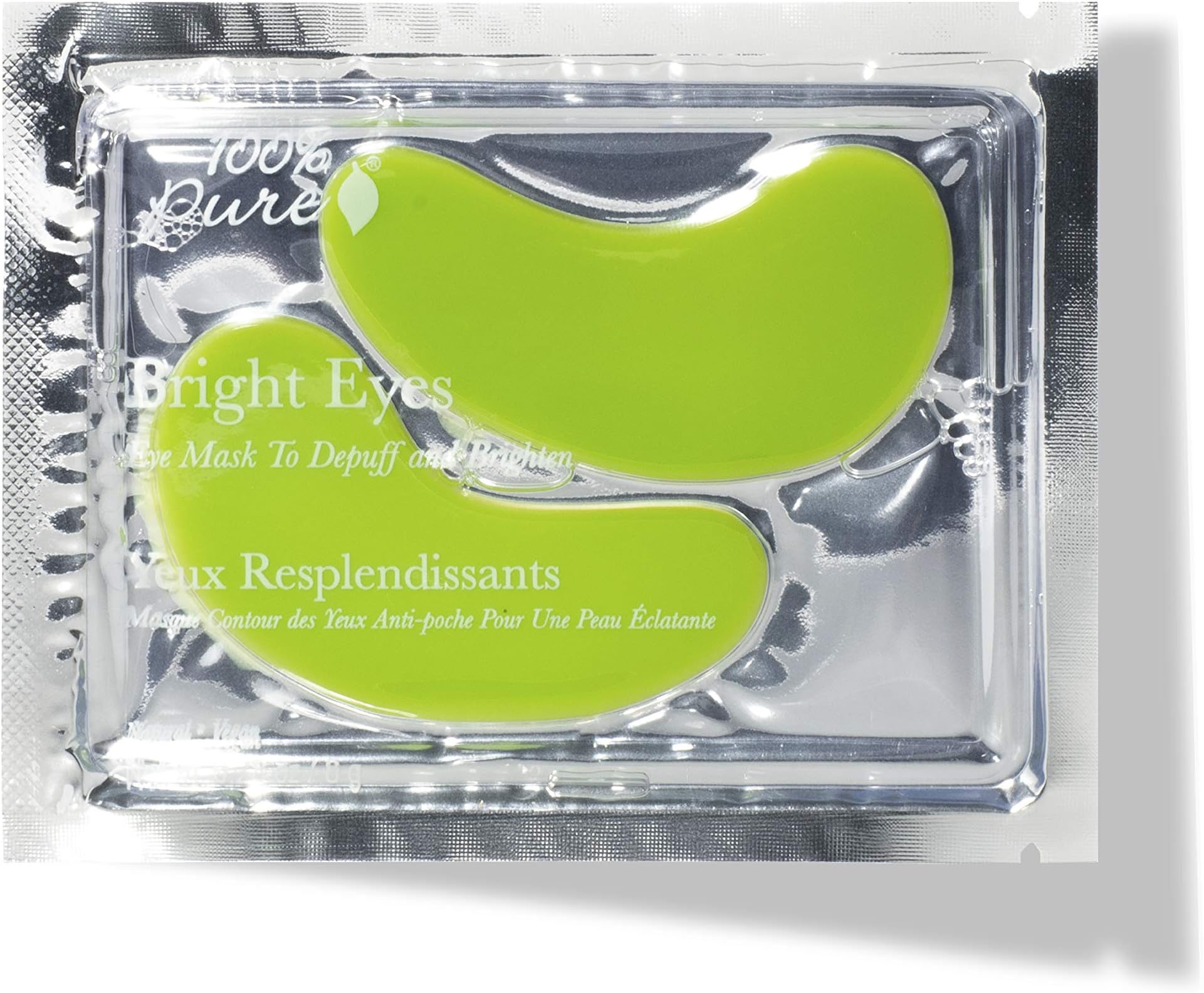 100% PURE Bright Eyes Masks Under Eye Skincare Wrinkle Smoothing Replenishment Diminish Dark Circles, Puffiness - Hydrating & Moisturizing Patches For Tired Eyes & Morning Bags - Vegan - 1 Pack