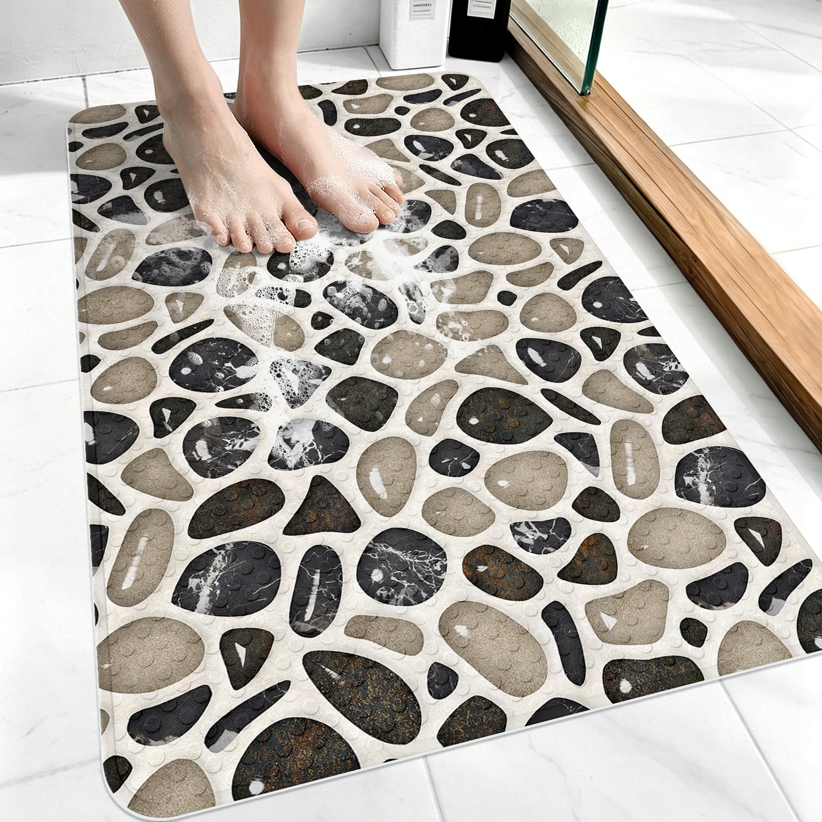 Shower Mat Non Slip Anti Mould for Elderly - 50 x 80 cm Shower Mats for Inside Shower Tray, No-odour &BPA-free PVC Anti Slip Shower Mat with Suction Cup, Quick Drying Walk-in Shower Safety Mats
