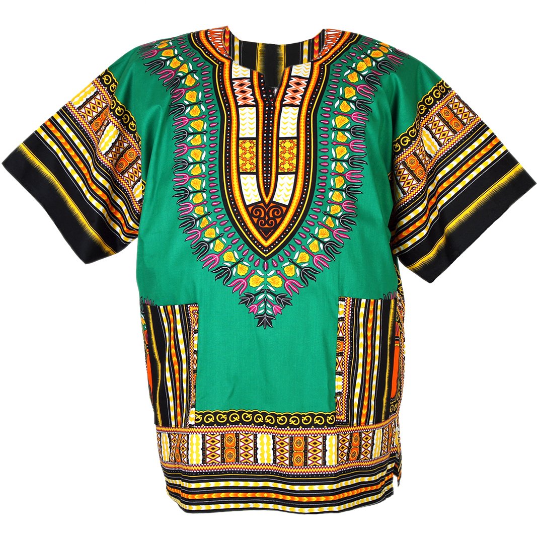 Chainupon Unisex Green African Dashiki Cotton Shirt Tribal Festival Boho Hippie Kaftan (Medium, )