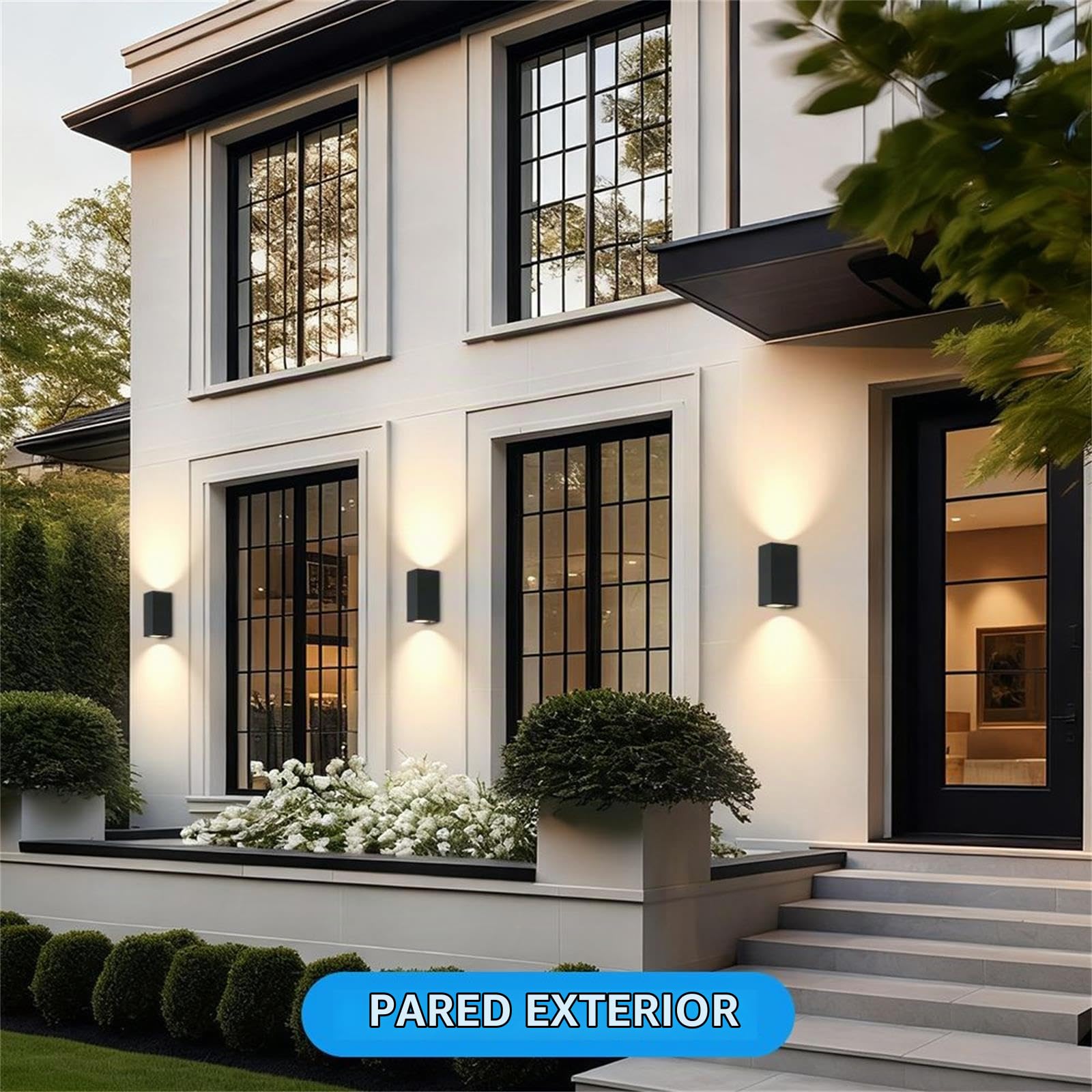 CANMEIJIA Aplique de Exterior Negro 2 Uds Lámpara Pared GU10 5W | Diseño cuadrado moderno en color negro mate que aporta una iluminación simétrica en fachadas y garajes del hogar