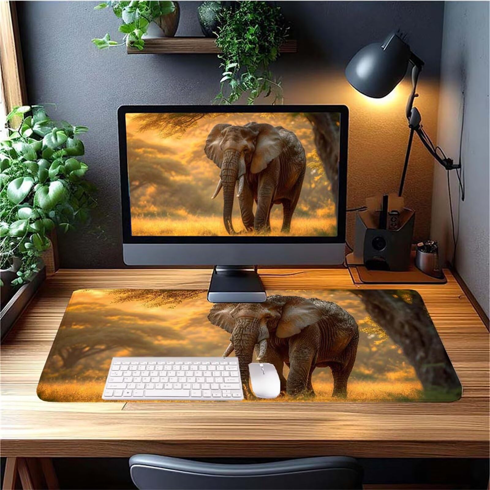 Alfombrilla Ratón Bosque Elefante Alfombrilla Ratón XXL 1400x600x3mm Mouse Pad Resiste Salpicaduras, Extendida de Gran Tamaño con Bordes Cosidos, Mejora la Precisión y la Velocidad, Duradera y-403