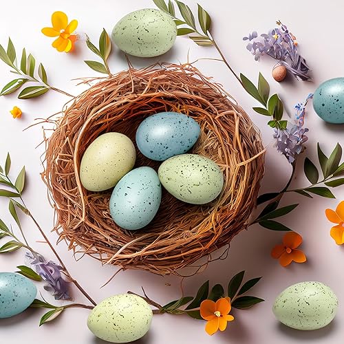 Miniatura 4 de 16 huevos moteados de Pascua de 2.4 pulgadas, cuenco de plástico para huevos moteados, relleno de jarrón para exhibiciones de primavera y Tono azul