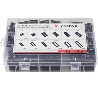 208pcs 12 Values DIP IC Socket Assortment Kit 2.54mm 0.1