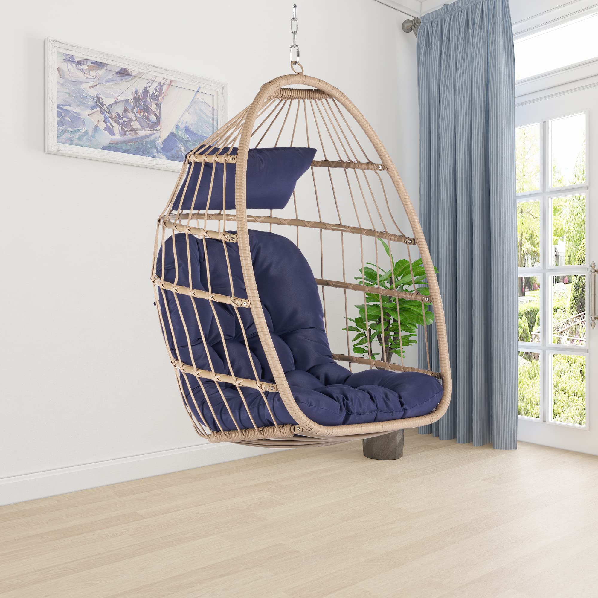 Egg Chair Furniliving Hanging Patio Wicker Hammock Basket