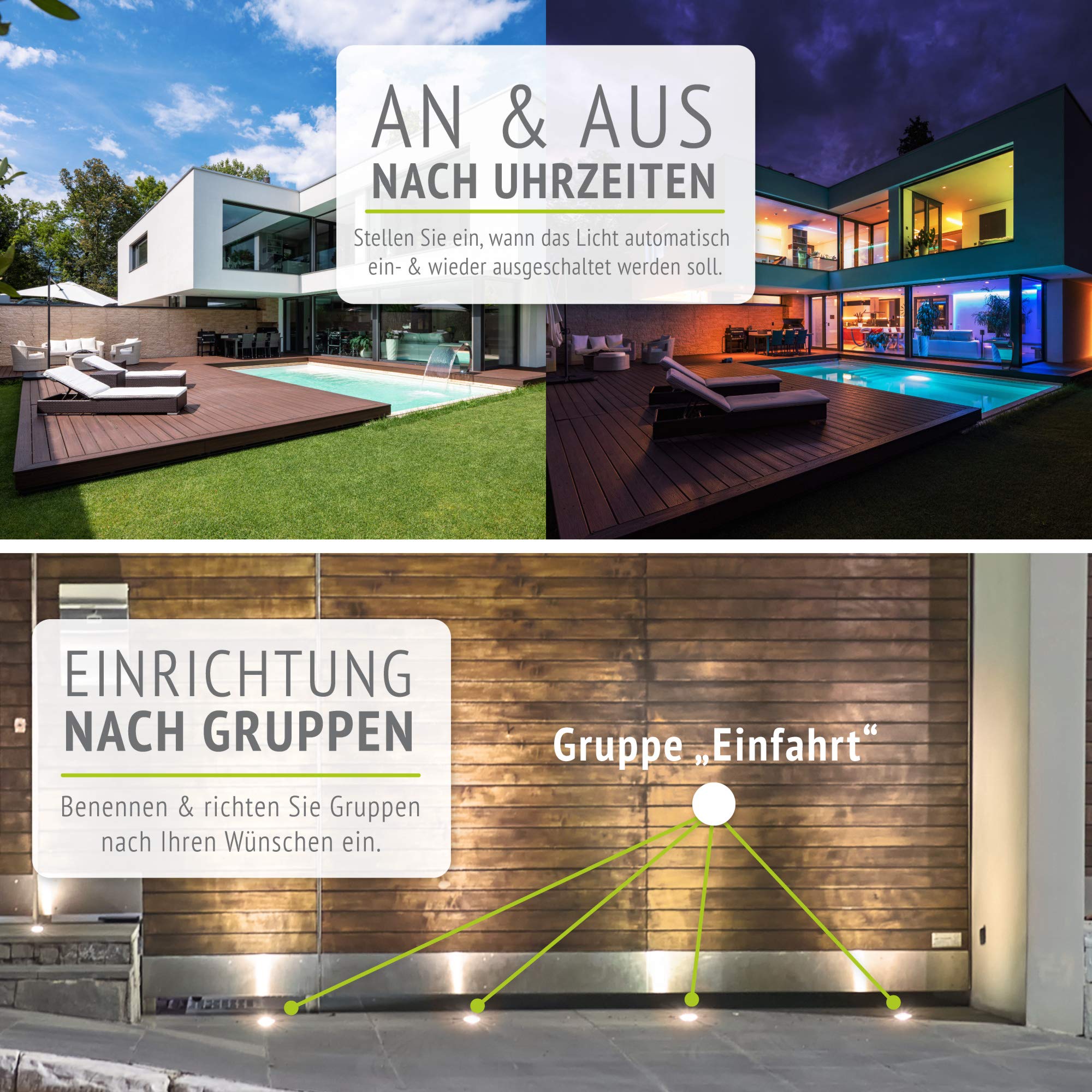 linovum BORU Bodeneinbaustrahler 4er Set schwarz Smart GU10 WLAN RGBW IP67 | Vier befahrbare Bodenstrahler bis 500kg - per App & Alexa steuerbar, RGB-Farblicht, für Garten & Wege, IP67, inkl. LED