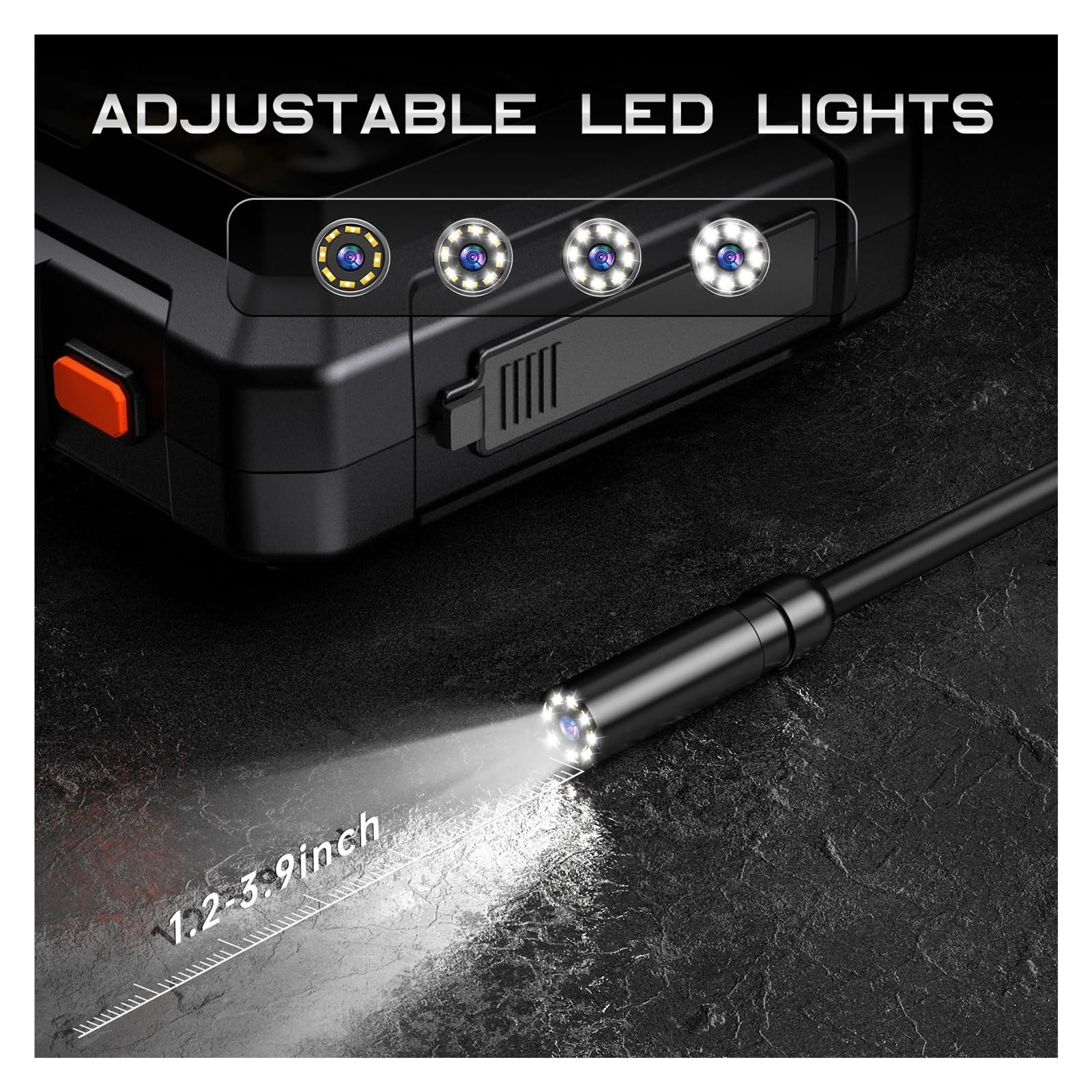 Cámara endoscópica portátil IPS 1080P de 4,3" con 8 Luces LED y Cable Tipo Serpiente semirrígido de 16,4 pies