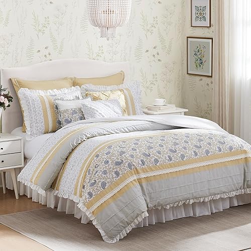 Madison Park - Juego de edredón Dawn, algodón, tipo Shabby Chic, diseño moderno rústico, fundas a juego, faldón de cama, almohadas decorativas,