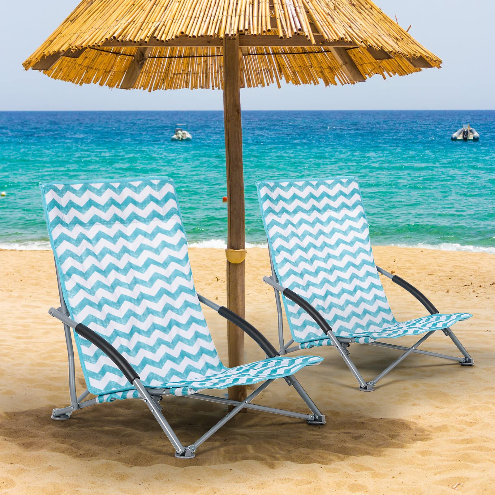 Unibos Set of 2 Folding Low Camping Chair, Lightweight,Foldable,Portable Garden Beach Chair Perfect for Camping,Garden,Festivals,Fishing,Caravan Trips and BBQs (Zigzag)