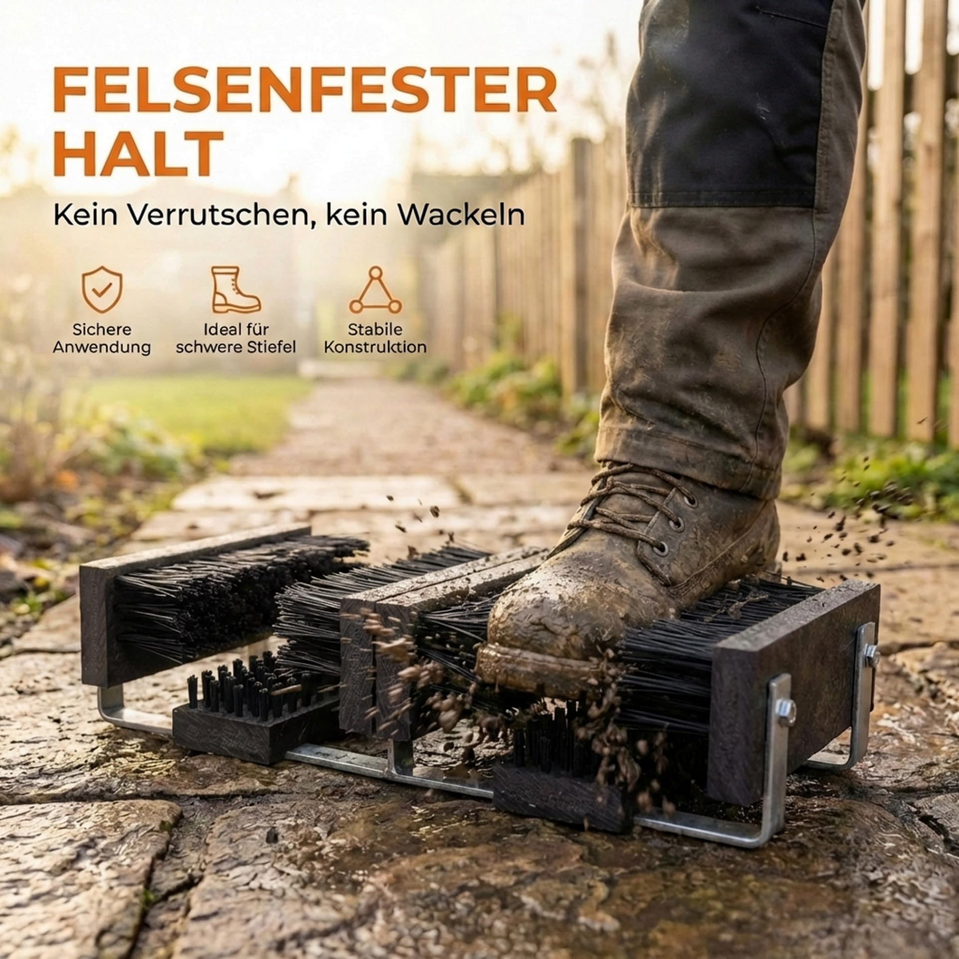 Borstelshop Schuhabstreifer mit Halterung - Fussabtreter Aussenbereich - Fußabtreter Außen - Schuhabstreifer Aussen Bürsten - Robuster Fußabstreifer - 60x30cm - Schwarz