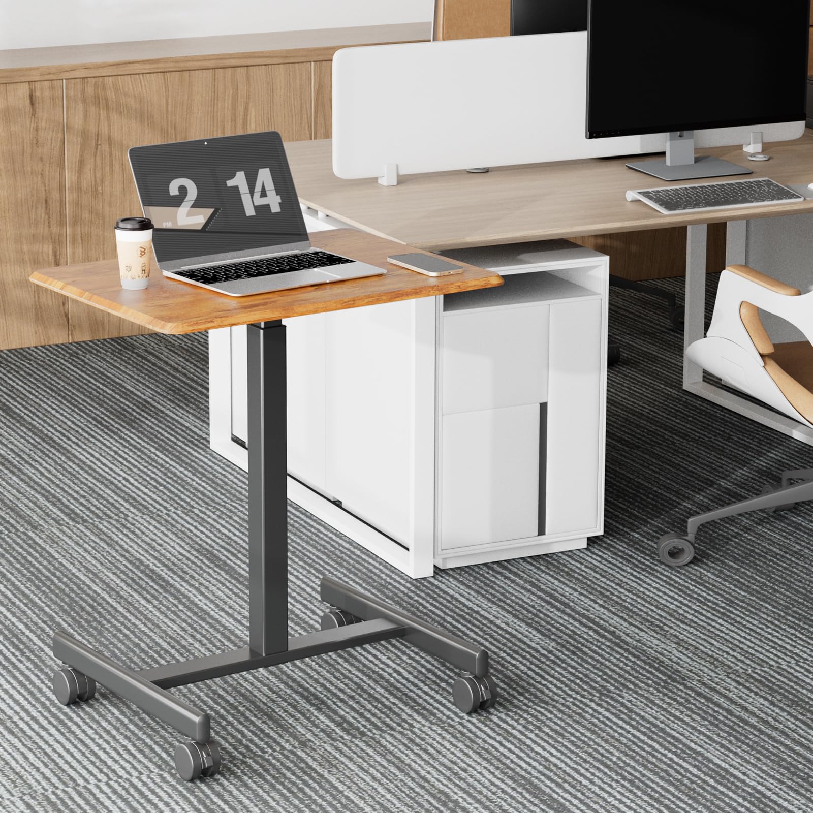 NEWBULIG Rolling Desk Adjustable Height Adjustable Small Standing Desks with Wheels Rolling Cart Laptop Portable Table Mobile Teacher — view 7