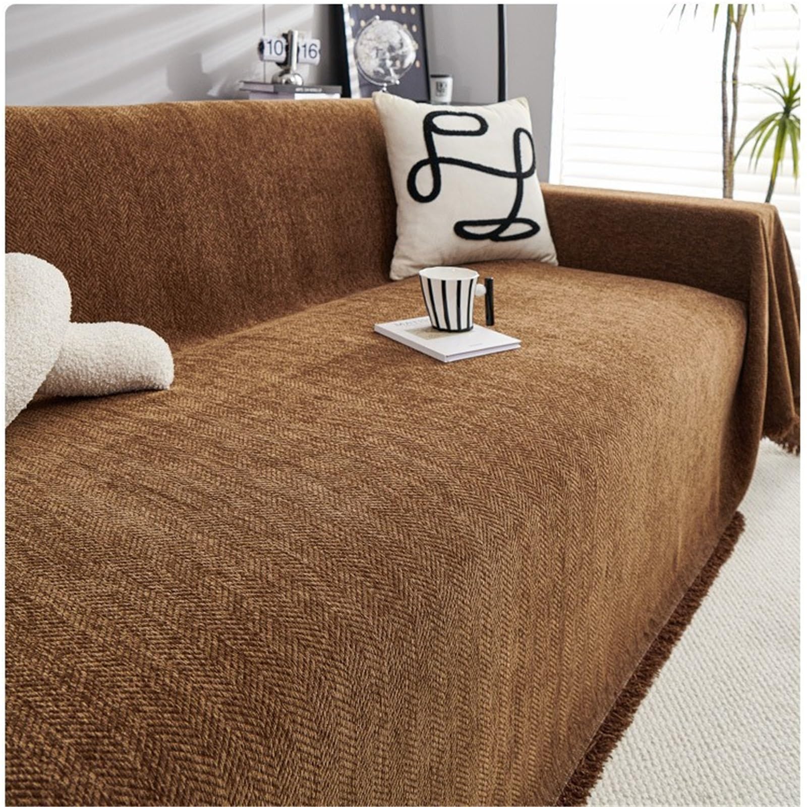 Housse de canapé d'angle en chenille pour sublimer vos soirées en famille