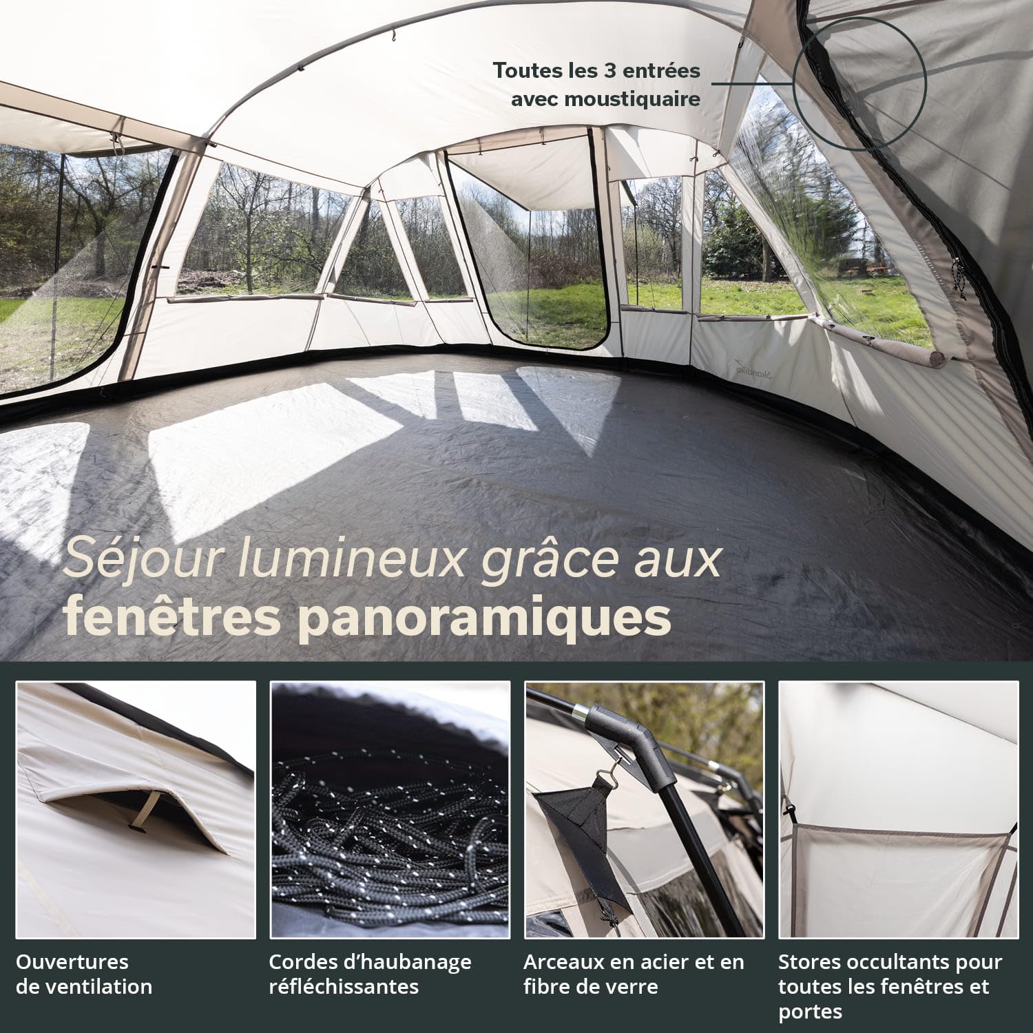 Skandika Tente Tunnel Nordland pour 6 Personnes | Tapis de Sol Cousu, Colonne d'eau 5000 mm, Hauteur 2 m, moustiquaires, Cabine de Couchage Divisible | Tente de Camping, Tente familiale