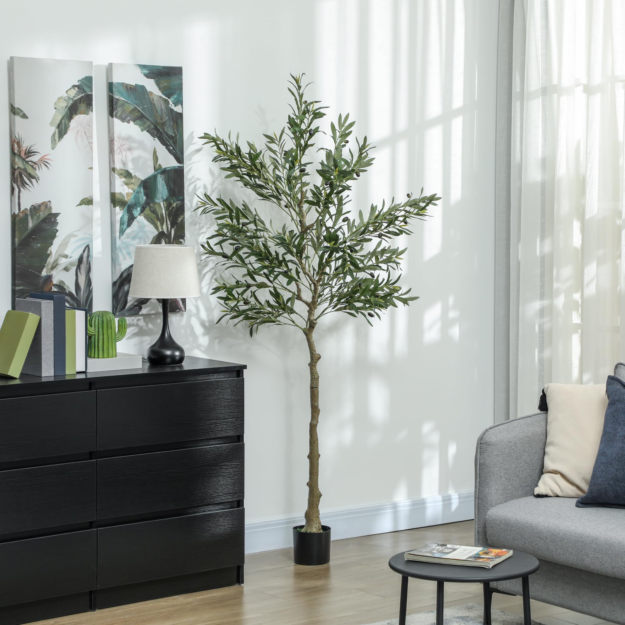 HOMCOM Olivo Artificial 180 cm Planta Artificial Grande 40 Aceitunas Verde | Decorativa de Interior, para Decoración de Hogar, Oficina, Dormitorio y Balcón