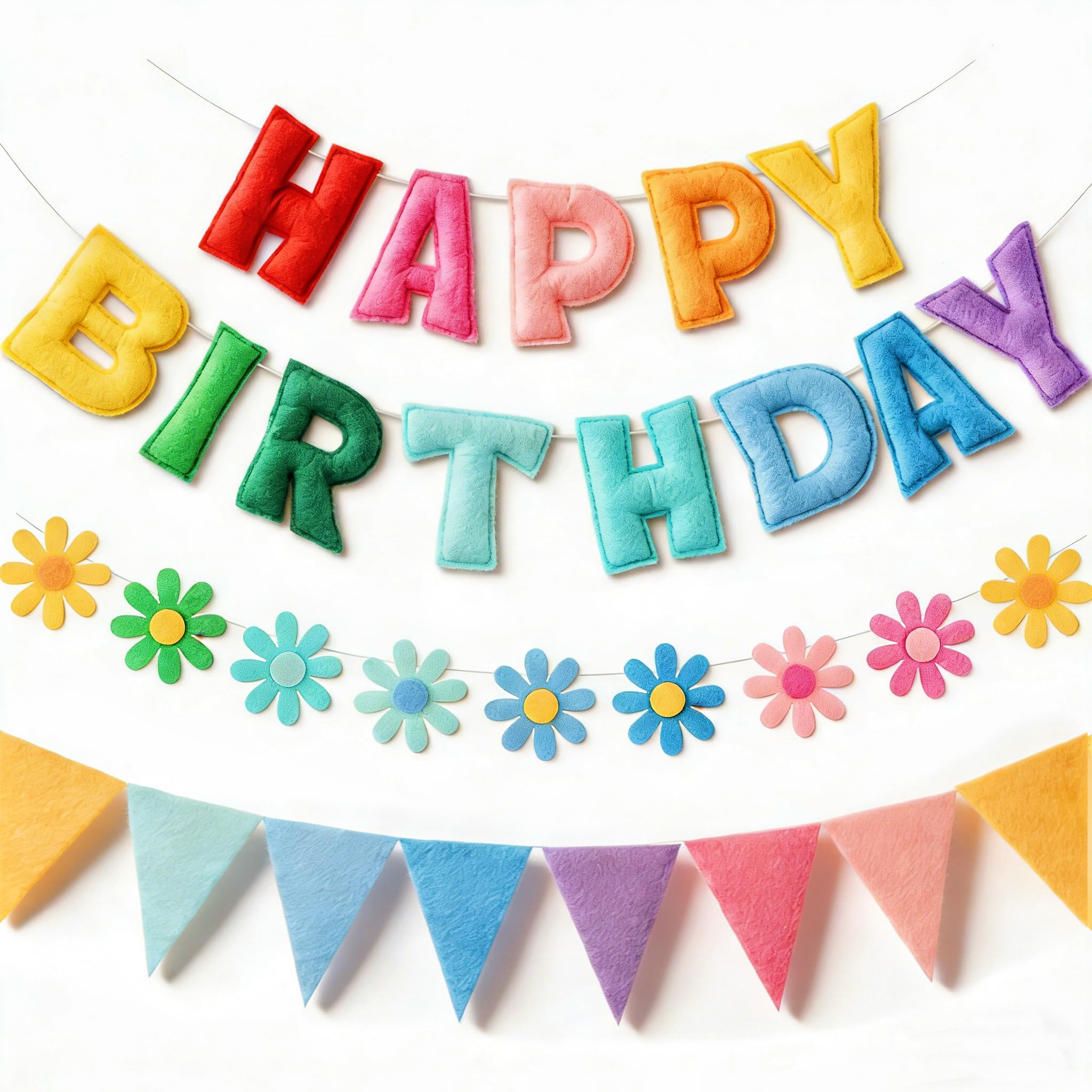 YEOCU Happy Birthday Decorations, No DIY, Pre-Strung 3D Banner Global Recycled Standard Global Recycled Standard Global Recycled Standard