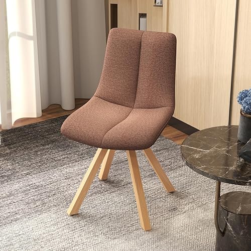 Miniatura 7 de Mid-Century - Juego de 2 sillas de comedor modernas, sillas de cocina tapizadas con respaldo alto con asiento de tela de lino copetudo, patas de