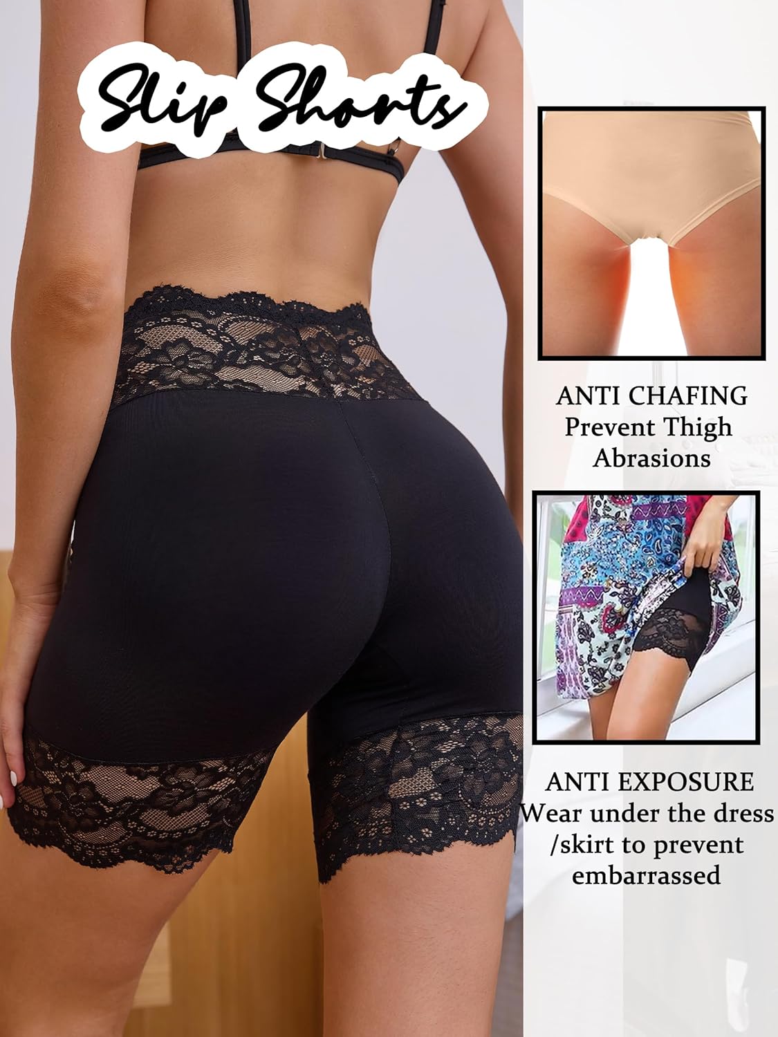 Hibluco Slip Shorts For Under Dresses Lace Women Anti Chafe Tummy Control Shapewear - Image 4