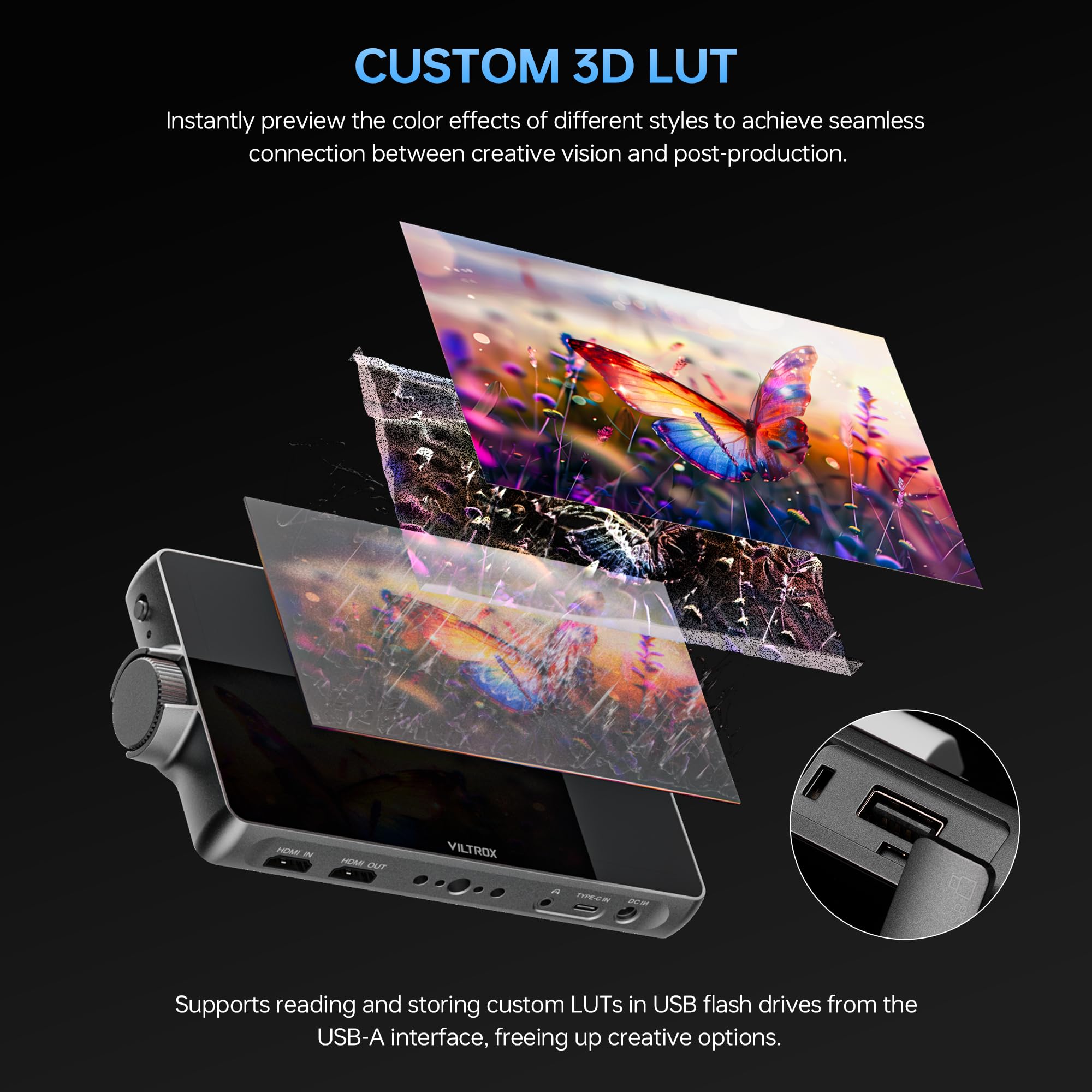 VILTROX DC-A1 2800 nits Moniteur de caméra, 7 Pouces IPS HD 1920x1080 écran Tactile Caméra Moniteur vidéo avec 4K HDMI 2.0, LUT 3D, Focus Peaking, Assistance vidéo, HDR Full Waveform, Batterie F550