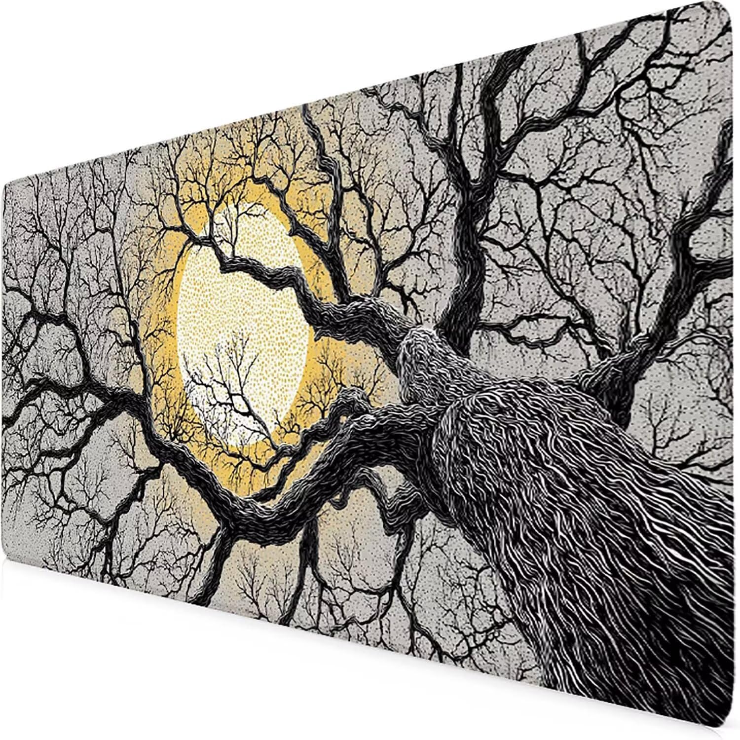 Schreibtischunterlage Grau Mauspad Gaming XXL Mousepad wasserdichte rutschfeste Schreibtisch Unterlage, Mauspad Groß Verbessert Präzision und Geschwindigkeit, Gaming Zubehör (Baum,120x60cm) 2-z7151