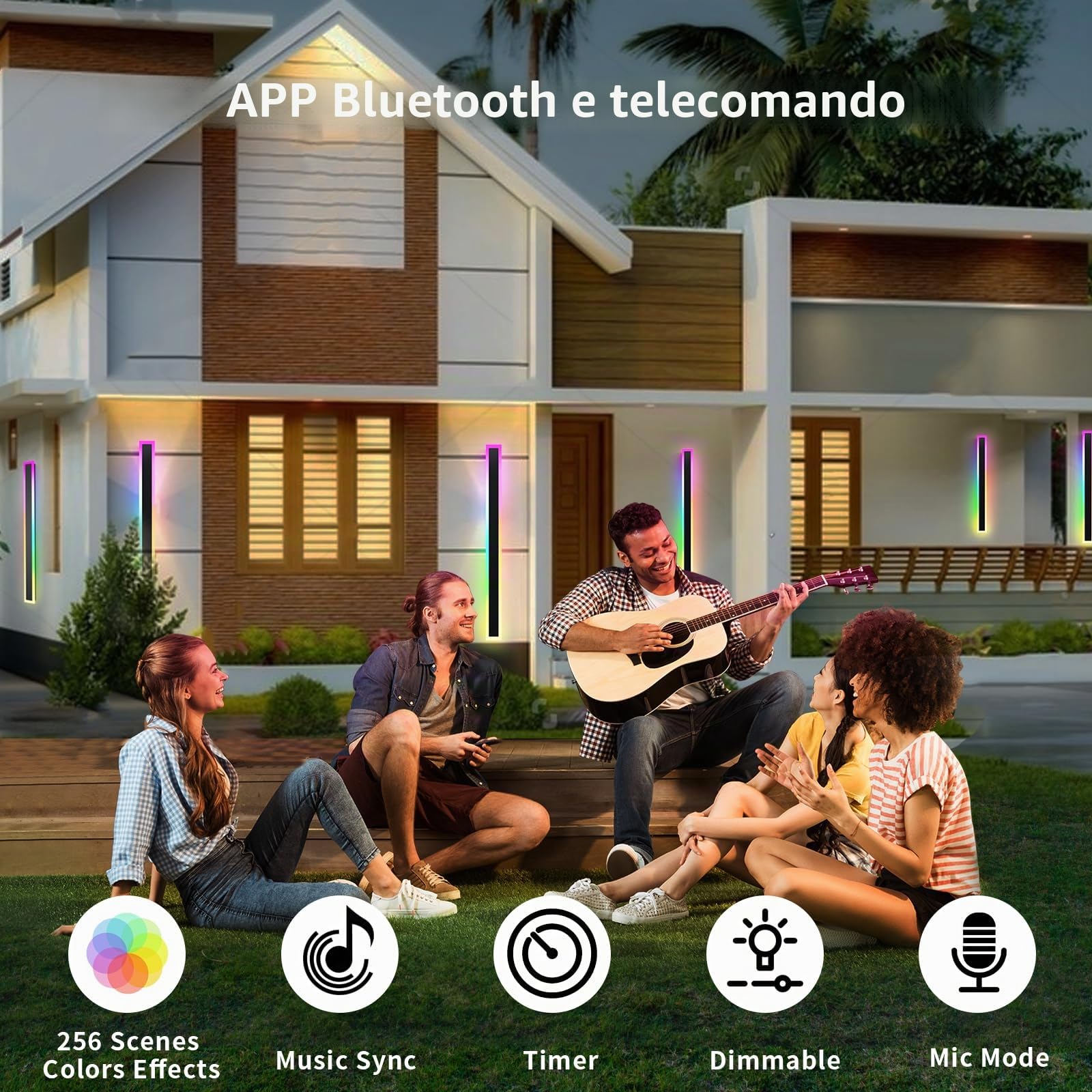RGB LED Illuminazione da Parete Esterno, 120cm 2Pezzi RGB/Caldo/Bianco Metallo Dimmerabile Lunga Luci Esterne Parete, Ip65 Impermeabile con Telecomando e APP per Esterni/Interni, Giardini, Villa-120cm