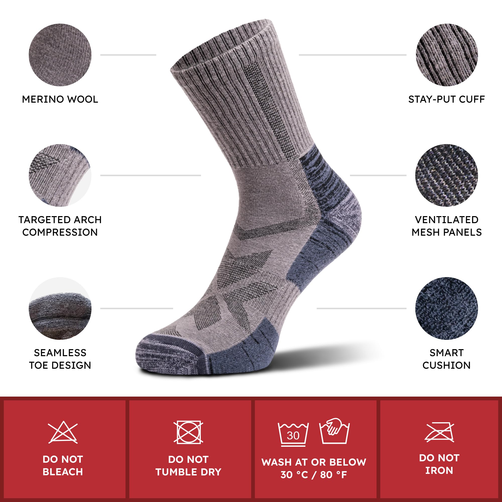NORDIC Socks Skarpety Trekkingowe z Wełny Merynosów, Lekkie, Dla Kobiet i Mężczyzn, Zestaw 5 Par, Unisex