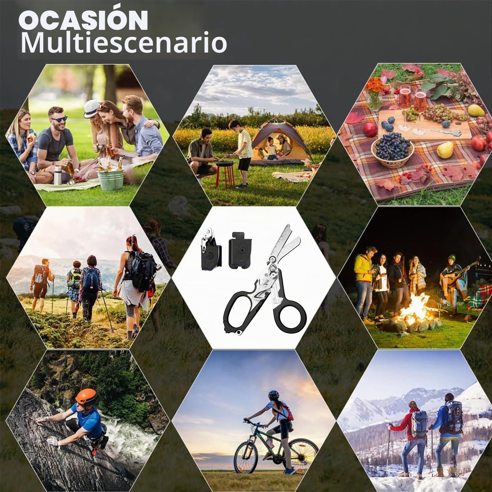 Tijeras de rescate multiherramienta con 6 prácticas funciones, pinzas plegables de acero inoxidable, tijeras de emergencia Raptor Response, tijeras de rescate con funda, herramientas de rescate