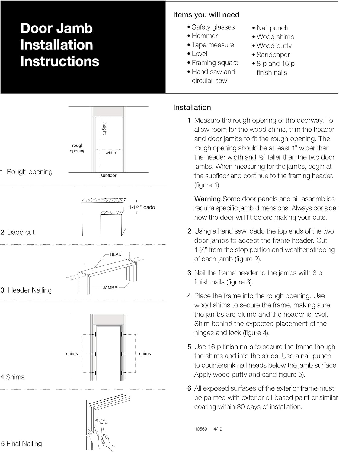 White Pine Wood Exterior Door Jamb Frame Kit, Primed, 1.25 x 4.5 x 82.5