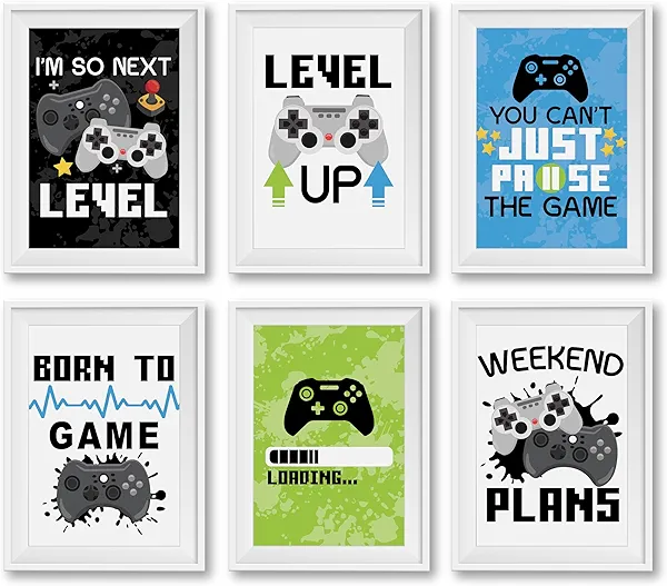 Hadley Designs 6 Reversible 8x10 Gaming Posters, Video Gamer Room Decor For Boys, Gamer Birthday Party Supplies