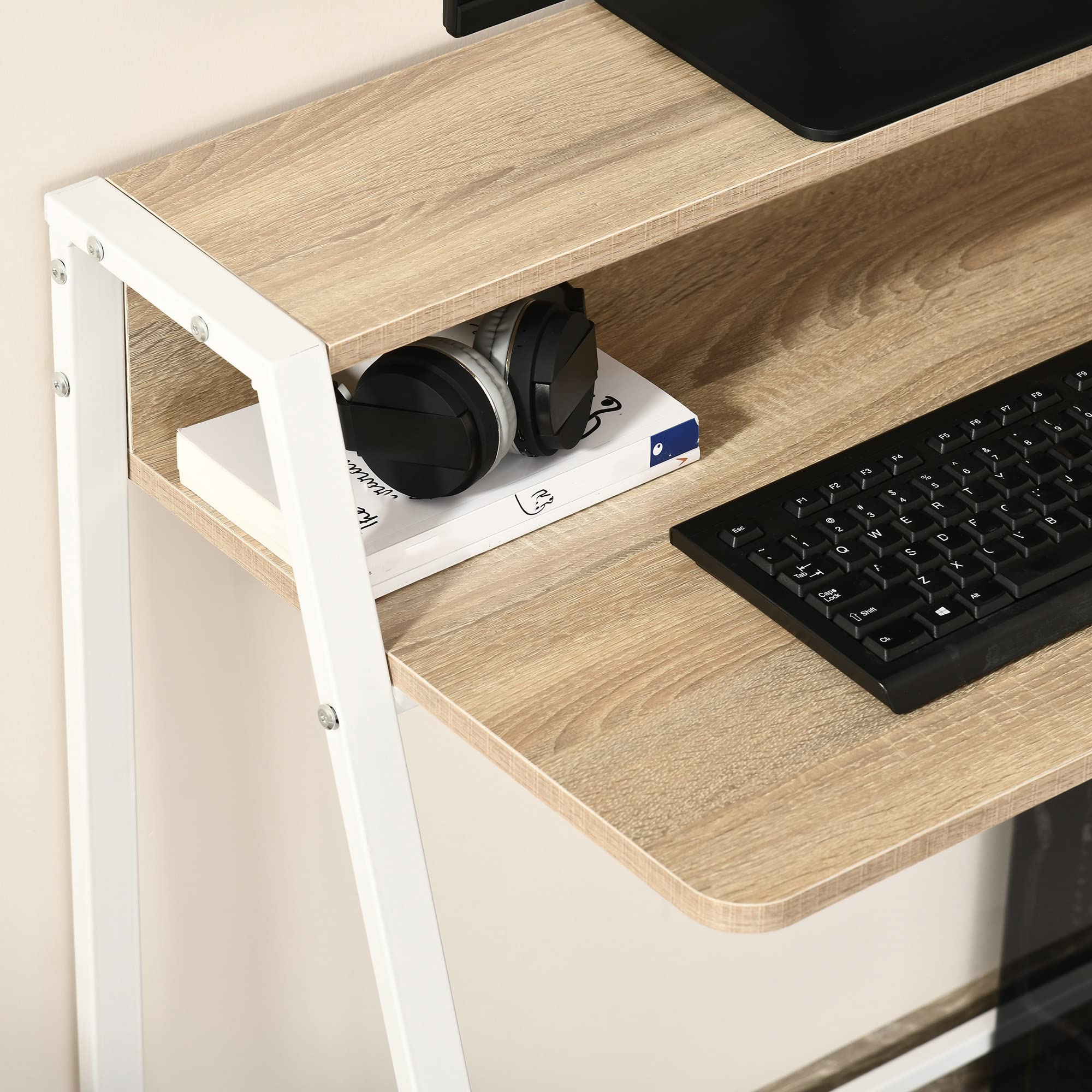 HOMCOM Escritorio Mesa de Ordenador con Patas de Metal 84x45x85 cm Roble