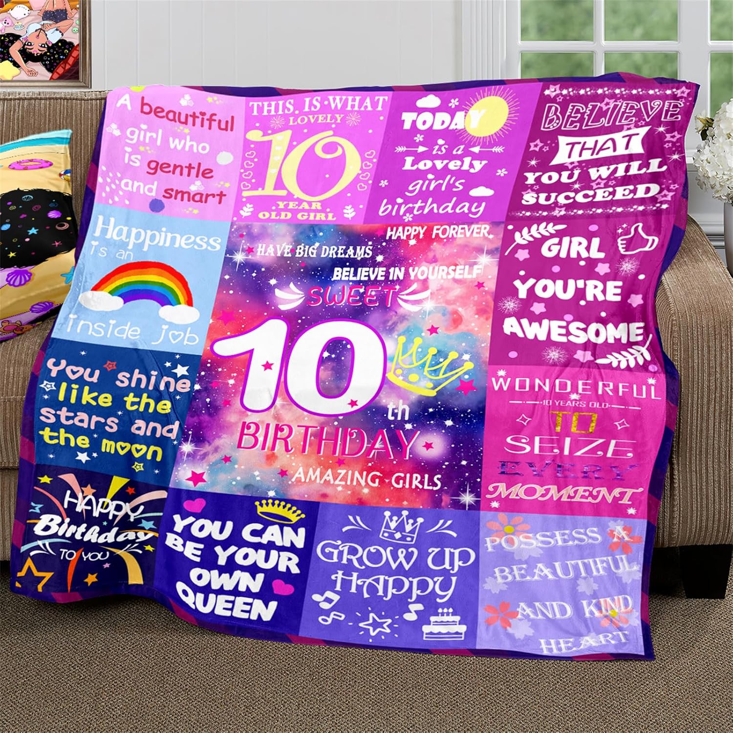 10th Birthday Gifts for Girls -Birthday Gifts for 10 Year Old Girl,Crown Throw Blanket Blanket Birthday Gifts Decorations Blanket for Girls Birthday Gift for Teen Girl Throw Blanket,80"x60"