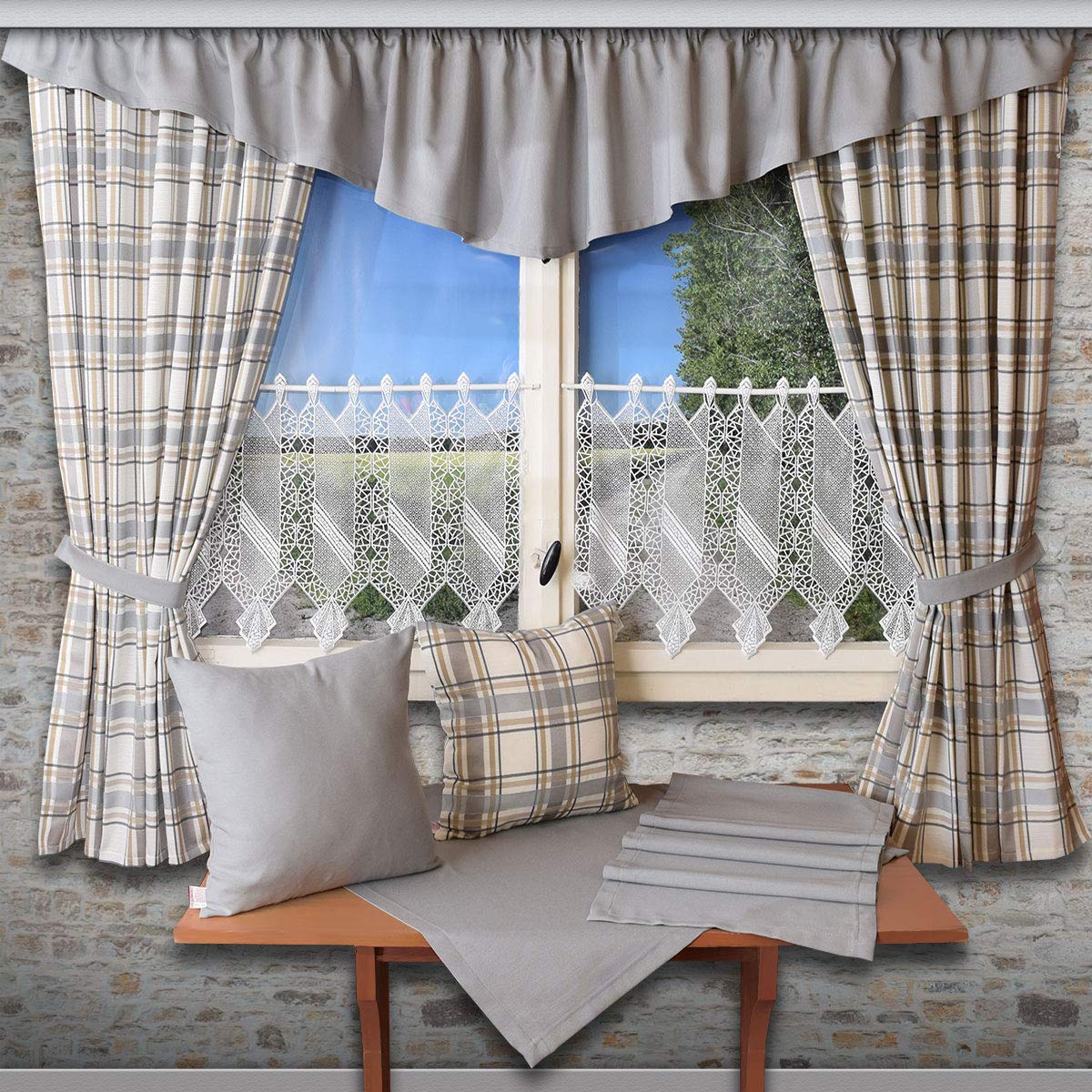 Querbehang Hetty grau unifarben | Deko-Behang aus hochwertigem Webstoff mit Reihband | gepflegt-rustikaler Landhaus-Stil für Küche, Esszimmer, Gästewohnung, Kaminzimmer H x B 40 x 300 cm