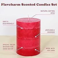 Vista 3 de Velas aromáticas de pilar FLAVCHARM de larga duración, sin goteo, rojas, 3x4 pulgadas