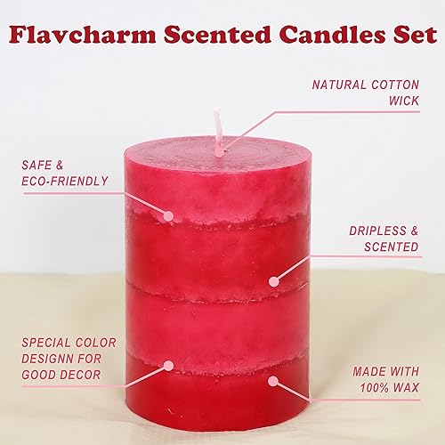 Miniatura 3 de Paquete de 3 velas de pilar rojo de 3 x 4 pulgadas, fragancia perfumada de rosa, velas votivas frescas de larga duración para regalo de boda, juego