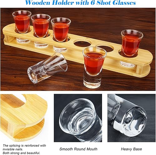 Miniatura 9 de D&Z Juego de soporte para chupitos con 12 vasos de chupito transparentes de base gruesa, estante de madera de bambú para chupitos de tequila,