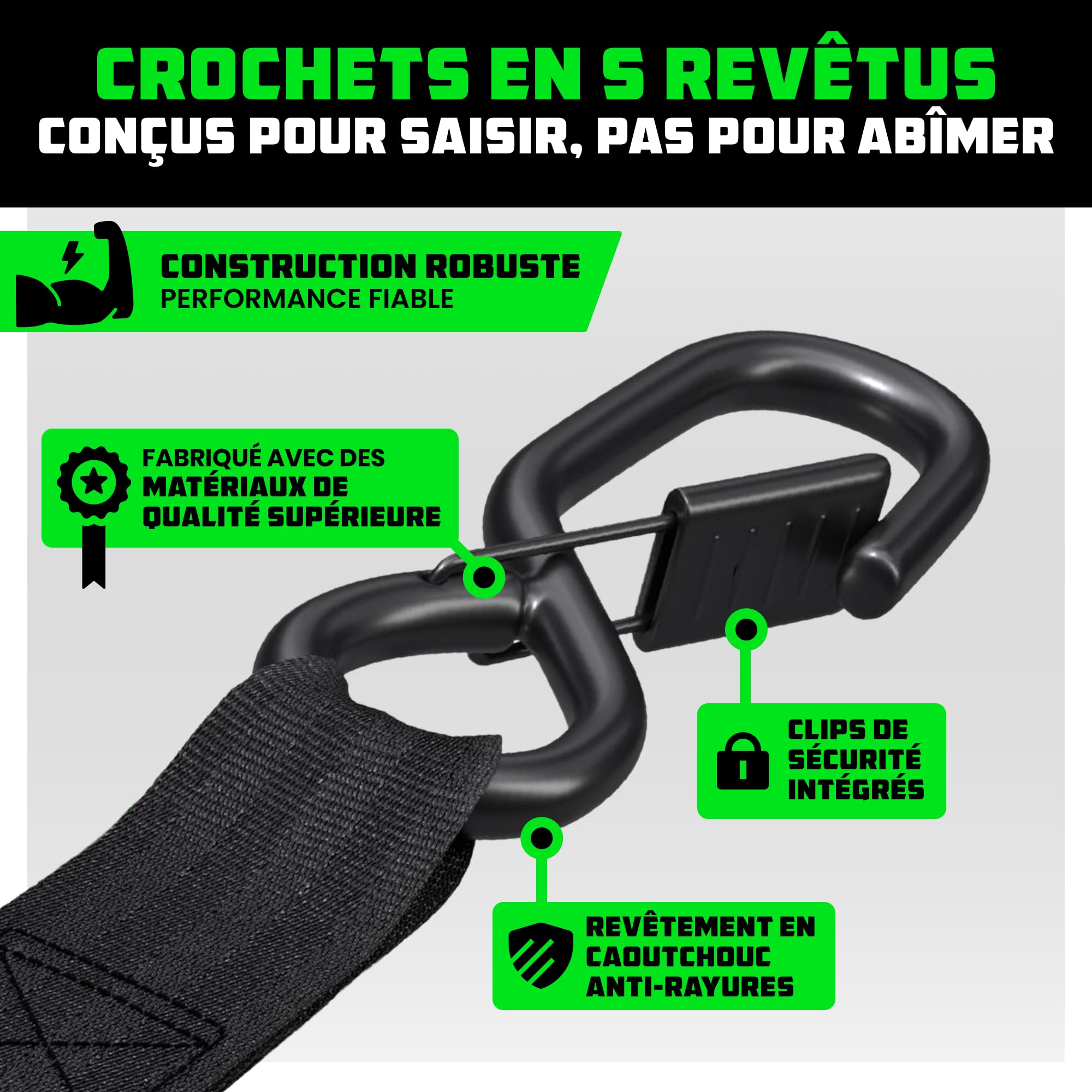 Rhino USA Sangles à Cliquet Rétractables (Lot de 2) - 2.5cm x 3m (540kg Résistance à la Rupture) - Sangles d’Arrimage Automatiques et Robustes pour Camion, Remorque, Moto, Vélo & Plus - Noir