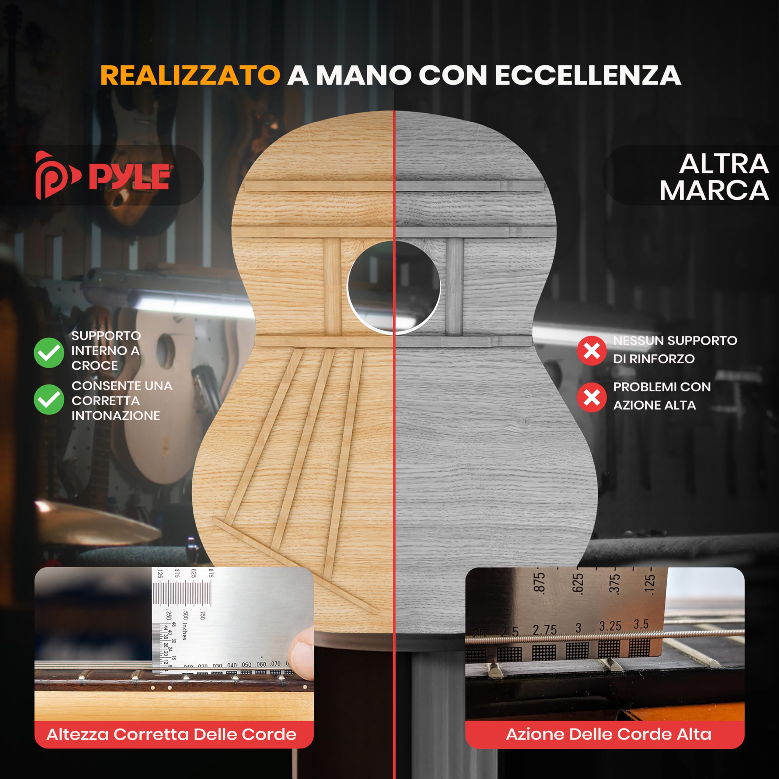 Pyle Kit Chitarra Acustica 3/4 Junior per Bambini Adulti 86,3 cm